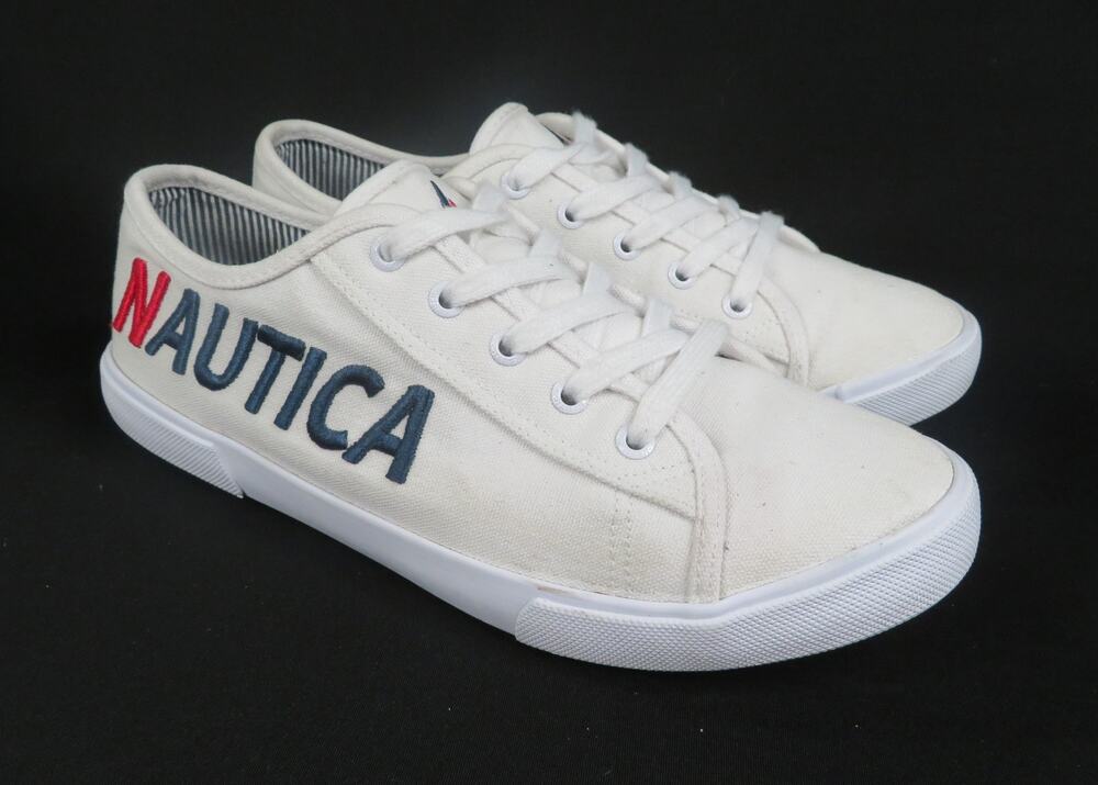 NAUTICA Essence Women's Sz 8.5 EU 39 White Canvas Lace Up Sneakers w/ Logo